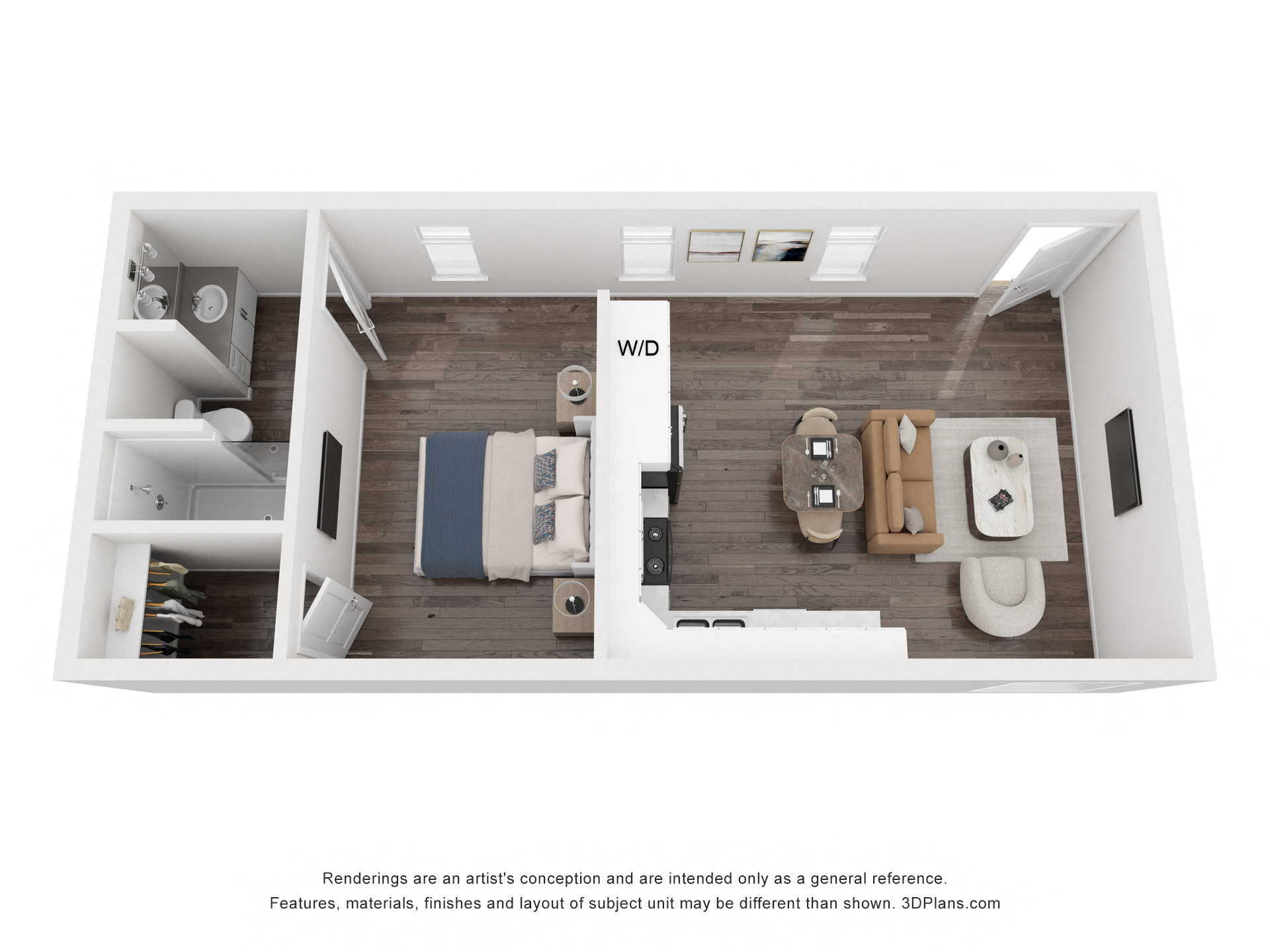 Floor plan for studio, 1 bath, 576 sqft